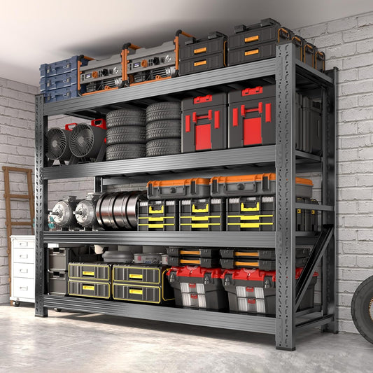 6000LBS Garage Shelving Heavy Duty, 4-Tier 59" W Storage Garage Shelves, Industrial Adjustable Metal Shelving Units for Garages, Warehouses, Kitchen, Black, 59" W x 24" D x 59" H