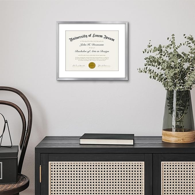 Americanflat 11.5x14 Diploma Frame with Shatter-Resistant Glass - Use as 8.5x11 Frame with Mat or Display 11.5x14 Document Without Mat - Legacy Collection - Certificate Frames for Wall - Silver