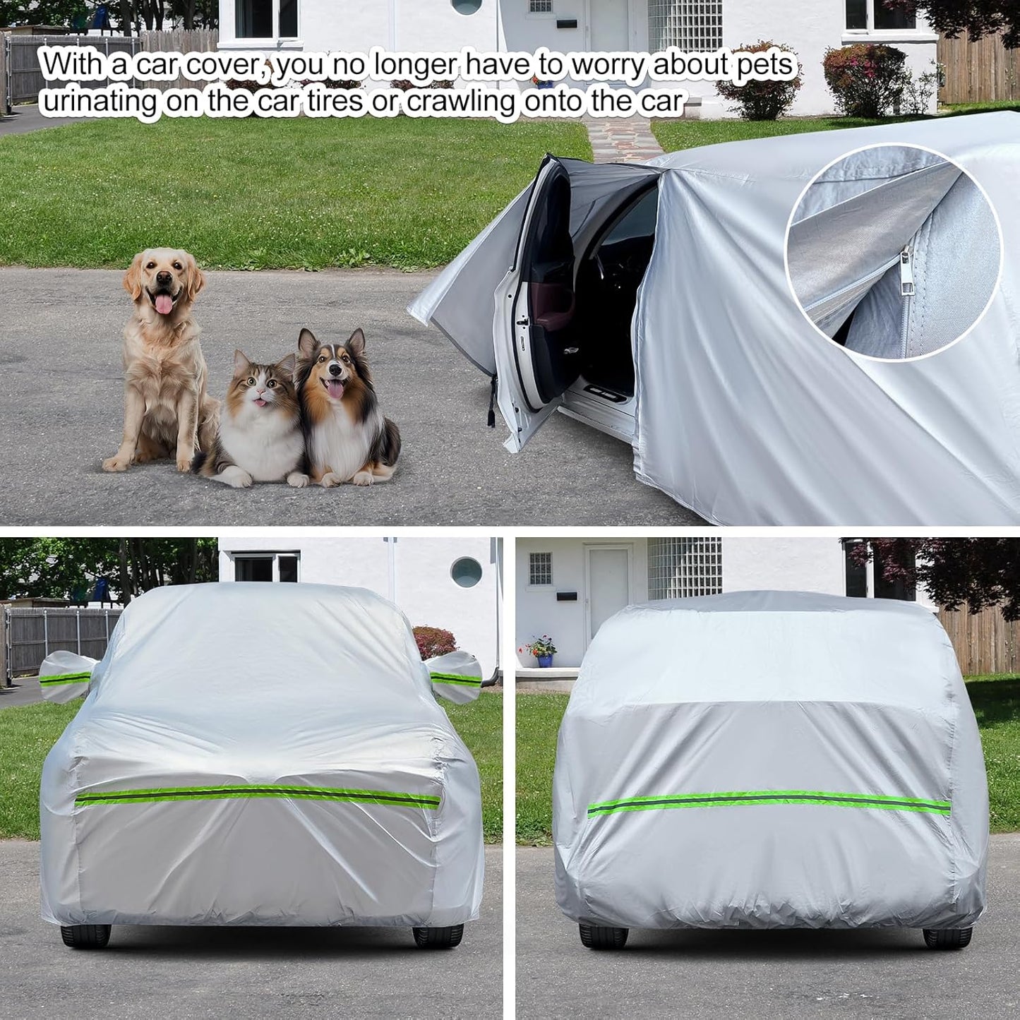 TUCAREST 6-Layers Heavy Outdoor Pickup Full Car Cover Hard Shell Zipper Design Waterproof All Weather Weatherproof UV Sun Protection Snow Dust Storm Resistant with Straps (Fit for UP to 213"-237")