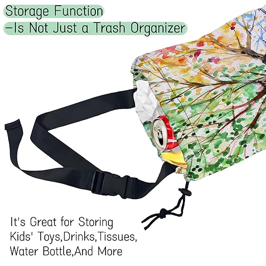 Watercolors Tree Car Garbage Bag,Colorful Tree Waterproof Small Car Trash Bag Hanging Back of Seat,Drawstring Hanging Car Trash Bag with Adjustable Buckle for Car Accessories