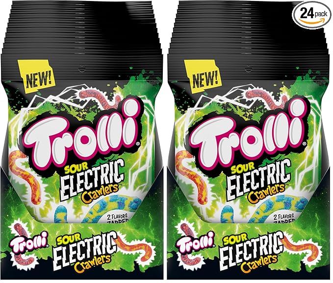 Trolli Electric Crawlers, Sour Gummy Candy, 4.25 Ounce Bags (Pack of 24)