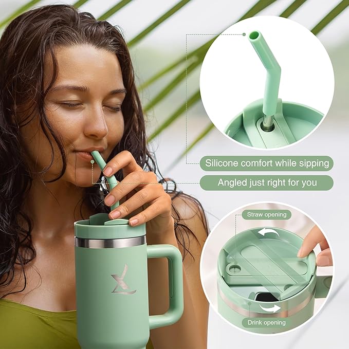 lexlion FlowOne Tumbler with Handle and Straw Lid 40 Oz– Insulated Stainless Steel Travel Mug – BPA-Free, Leakproof, Dishwasher Safe – Hot and Cold Drinkware – Car Cup Holder Fit