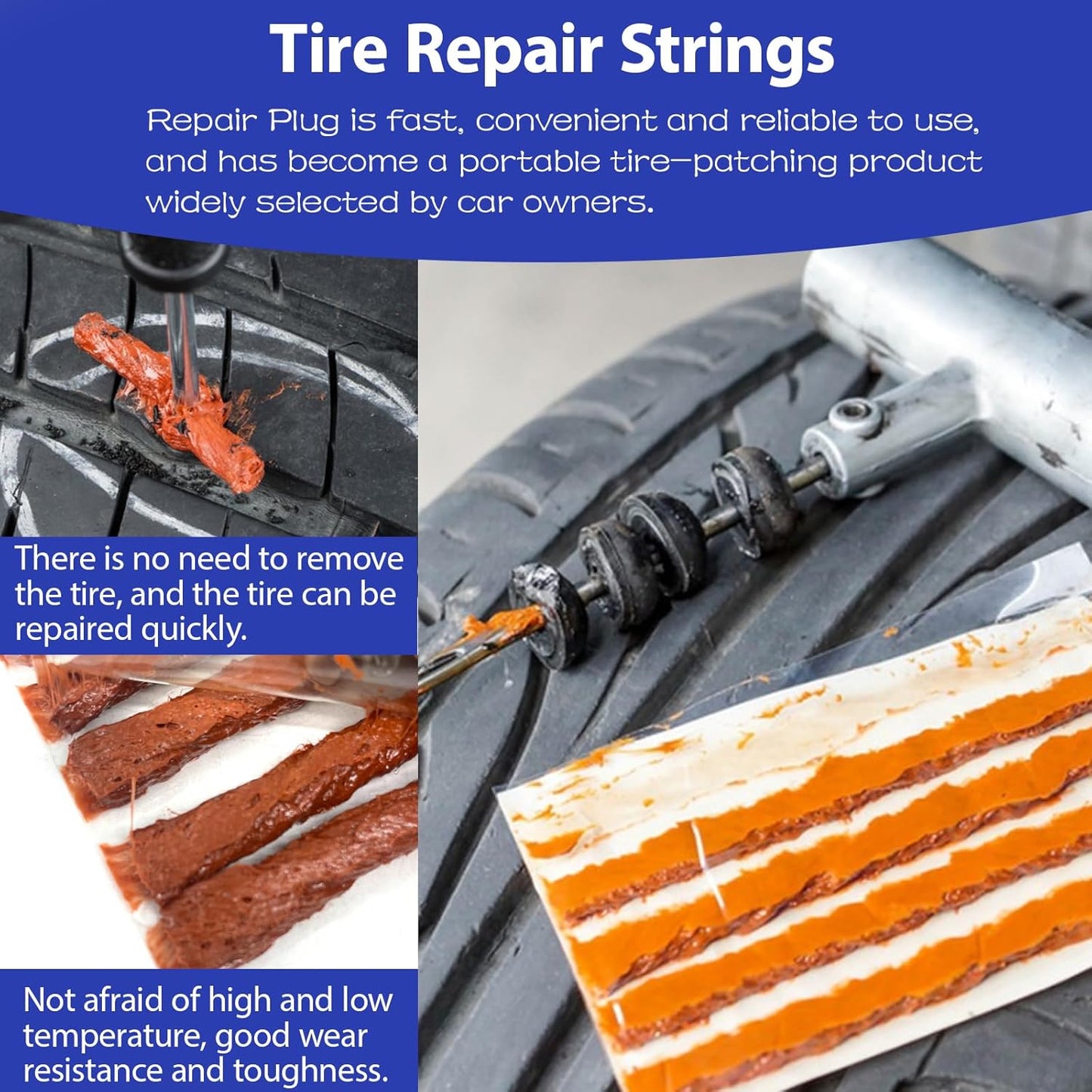 90PCS 4" Tire Repair Strings, Brown Automotive Tool Tire Repair Plugs, Tire Plugs Heavy Duty Tire Sealing Strip for Tubeless Tires Car, Bike, ATV