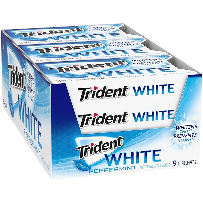 Trident White Peppermint Sugar-Free Chewing Gum, 9 Packs of 16 Pieces (144 Total Pieces)