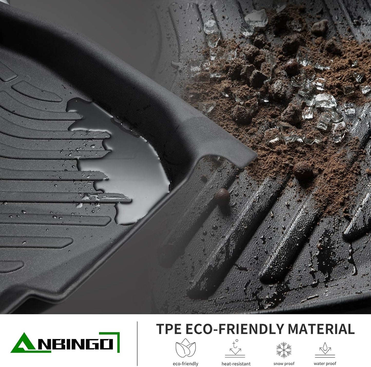 ANBINGO®-Floor Mats for Genesis GV70 2025-2022 (Not Fit Electrified GV70) TPE Fits Front& Rear Row GV70 Mats Waterproof Car GV70 All Weather Floor Mats GV70 Accessories-Black