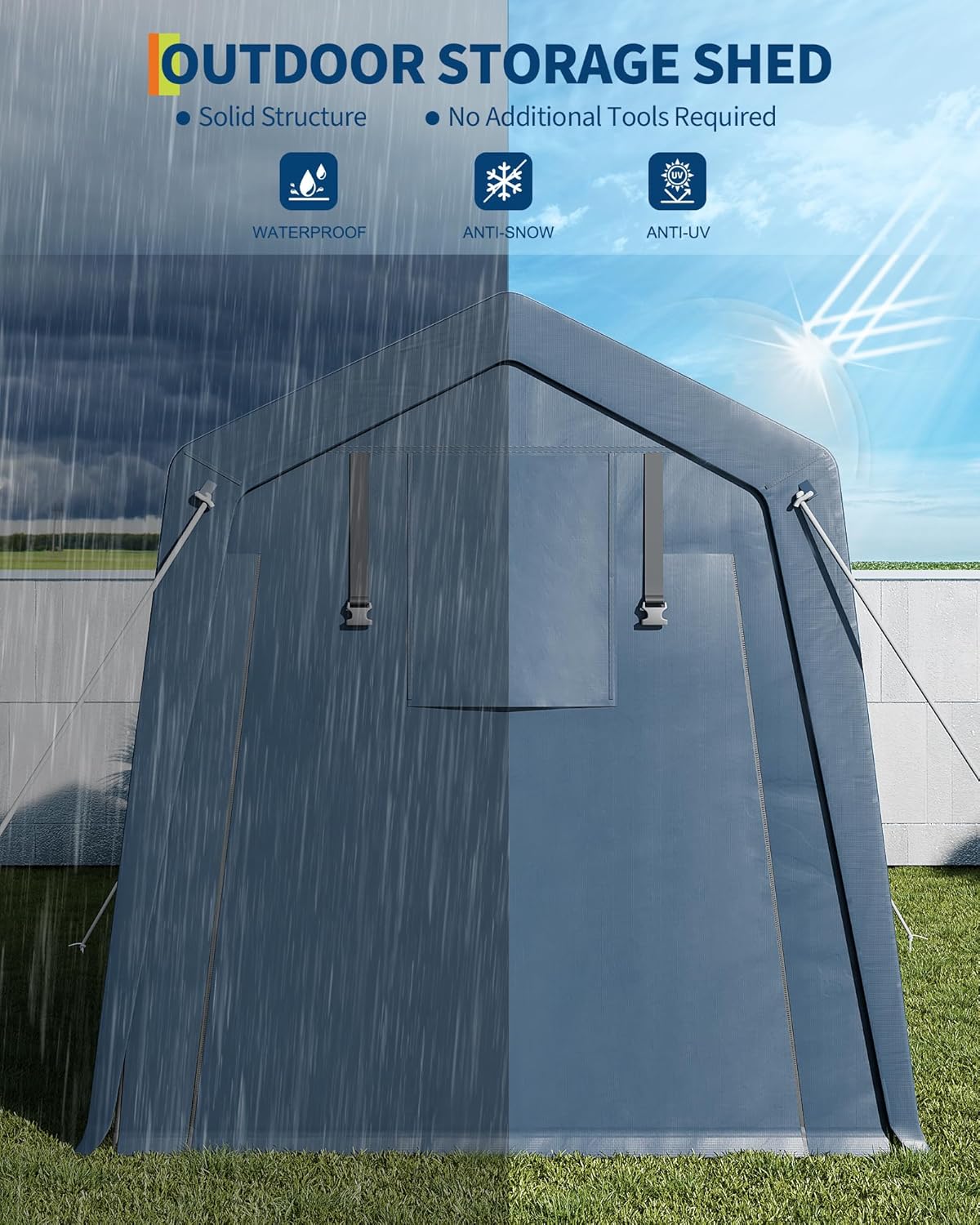 6x8 FT Outdoor Storage Shed, Portable Carport with Roll-up Ventilated Zipper Door and Windows, Heavy Duty Waterproof Tarp, Storage Sheds for Motorcycle, Bike, Firewood, Garden Tools