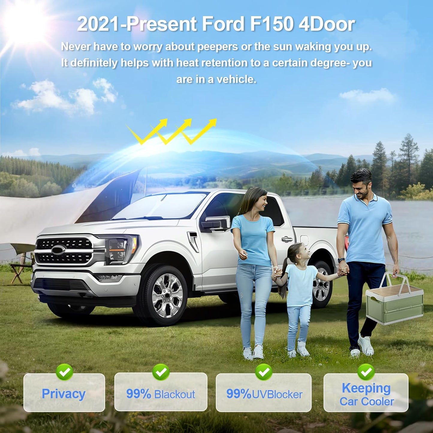 6pcs Car Window Shades for Ford F150 4Door 2021-Present Accessories,Windshield Side Rear Full Sunshade,Sun Visor UV Blocking, Privacy Protection and Blackout for Camping Outdoor