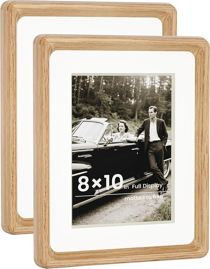 HELPLEX 8x10 Picture Frame Set of 2 - Matte White Oak Wood with HD Tempered Glass, Adjustable for 6x8/5x7 Matted or 8x10 Open, Gallery-Quality Vertical/Horizontal Wall or Tabletop Display