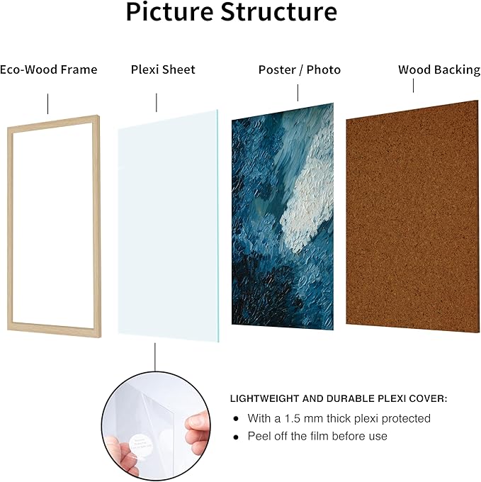 18x24 Frames, Set of 2 Matless Large Picture Frames Natural Solid Wood Veneer Finish and Plexiglass Front for Poster Gallery Wall Home Decor