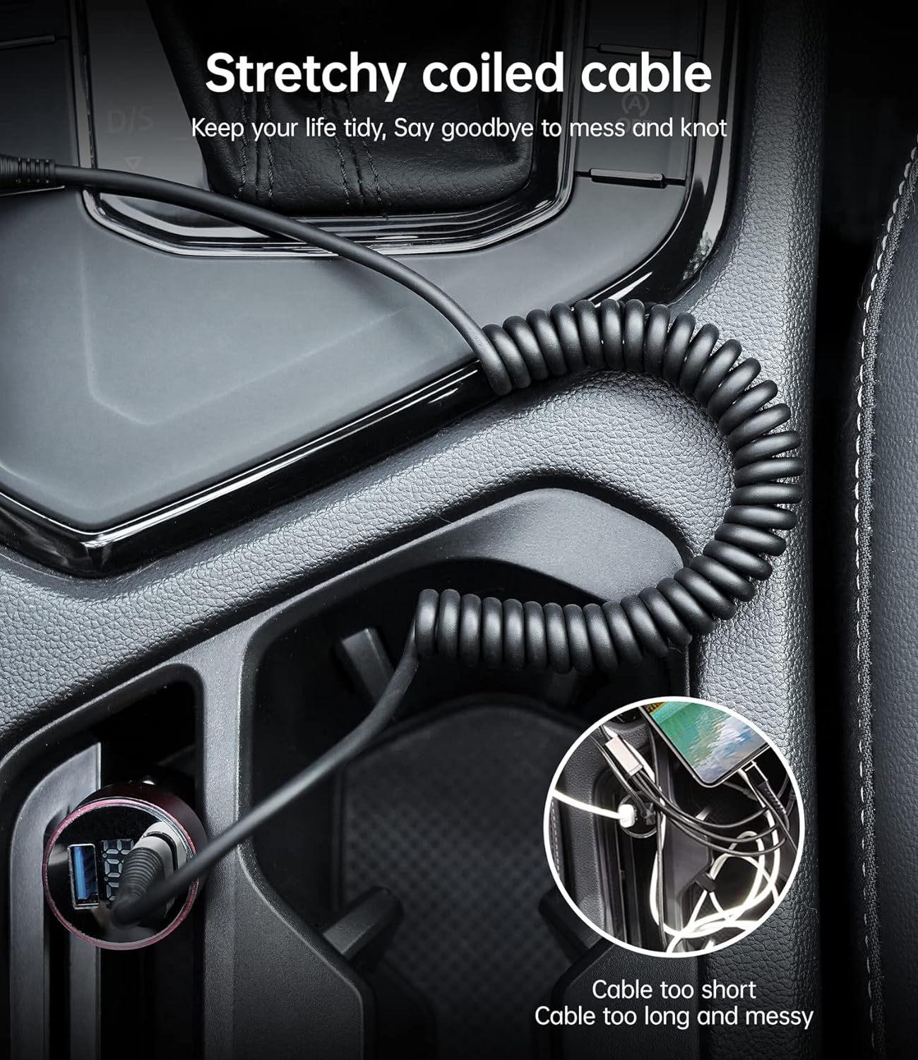 USB Type C Cable Fast Charging, 2Pack 5ft Coiled USB A to USB C Charge Cable for Car Android Auto Charging Cord Compatible with iPhone 16/15/Plus/Pro/Samsung Galaxy S20 S10 Plus and More USB C Devices