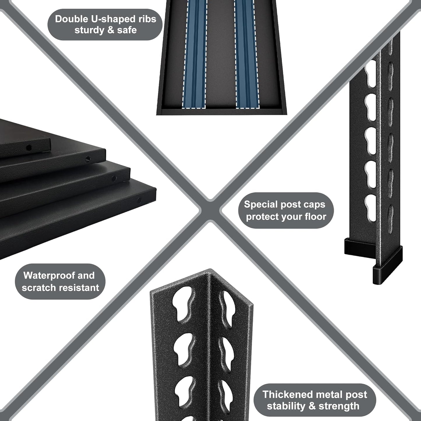 40" W Garage Shelving Heavy Duty，1800LBS Loads Metal Shelving Units and Storage,4-Tier Garage Storage Shelves Heavy Duty, Industrial Utility Shelves,40”W x 16”D x 72”H(Black)