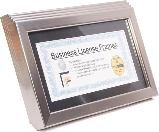 Creative Picture Frames 4-6X11Ss-B Stainless Steel Business License Certificate Frames For Professionals 3.5 By 8.5 Inch Self