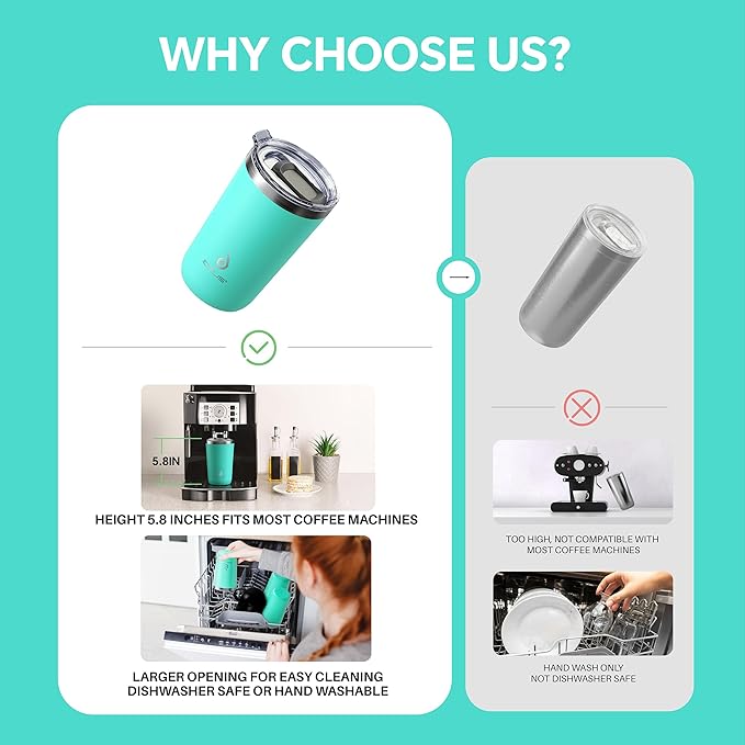 Ideus 20 oz Tumbler, Travel Coffee Mug with Splash Proof Sliding Lid, Double Wall Stainless Steel Vacuum Insulated Coffee Mug for Home and Office, Keep Beverages Hot or Cold, Sky Blue