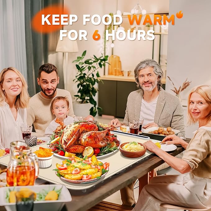 Warming Mat for Food - Electric Warming Tray, Full Surface Rapid Heating Food Warmer Mat with 6 Temperature Settings, Silicone Heating Pad, Great Gift for Women (Beige, X Large Size: 24"x15")