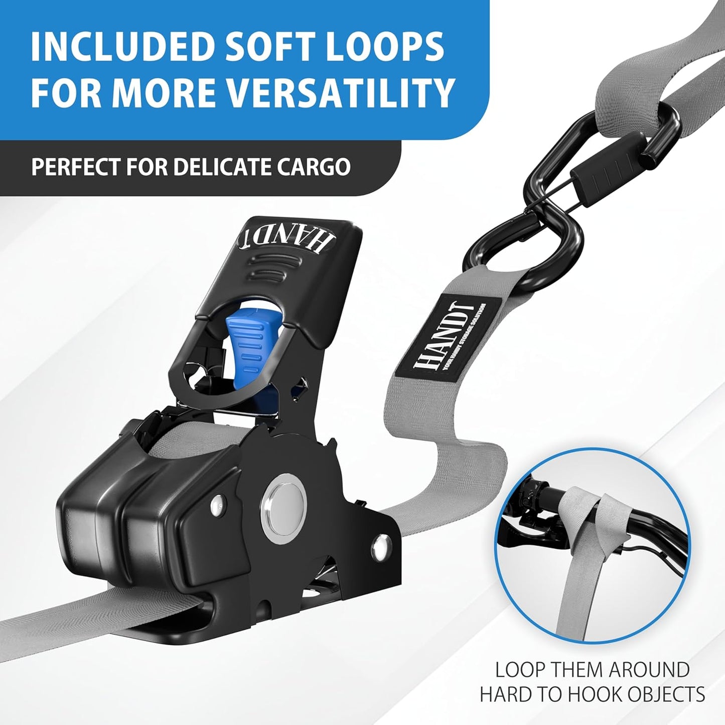 HandT USA Based Retractable Ratchet Straps (4PK) 1in x 6ft - 1,500lb Break Strength, Heavy Duty Automatic Ratchet Straps Self Retractable Tie Down, Push Button Retracting Truck Trailer Cargo | Gray