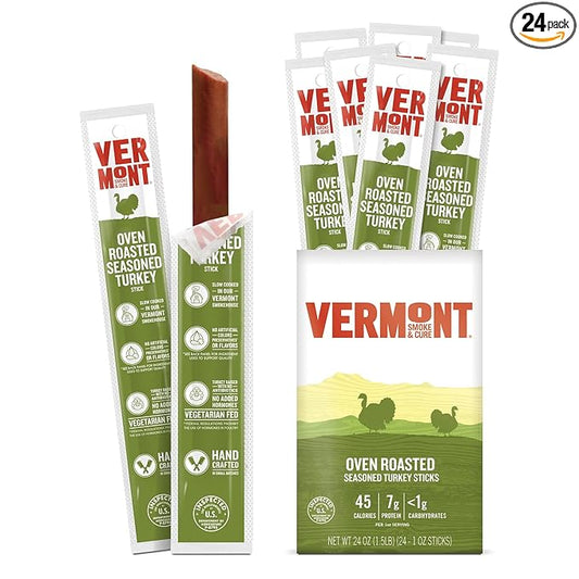 Vermont Smoke & Cure Meat Sticks - Oven Roasted Turkey - Protein Snacks, No Antibiotics or Added Hormones, Hiking Snacks- 1 oz, 24-Pack