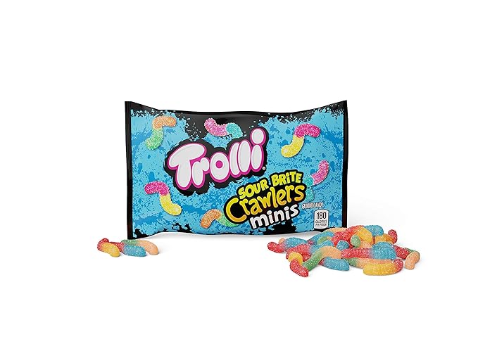 Trolli Sour Brite Crawlers Minis Candy, Sour Gummy Worms, 2 Ounce Treat-Size Pouches (Pack Of 36)