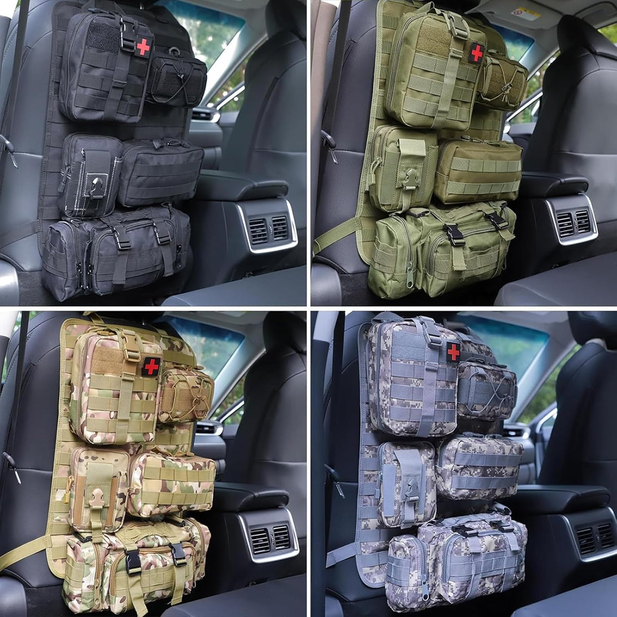 Universal Tactical Seat Back Organizer Vehicle Molle Panel Organizer Storage Bag with 5 Detachable Molle Pouch for All Vehicel Such as Jeep,Truck,SUV, Car, Ford,Chevy etc