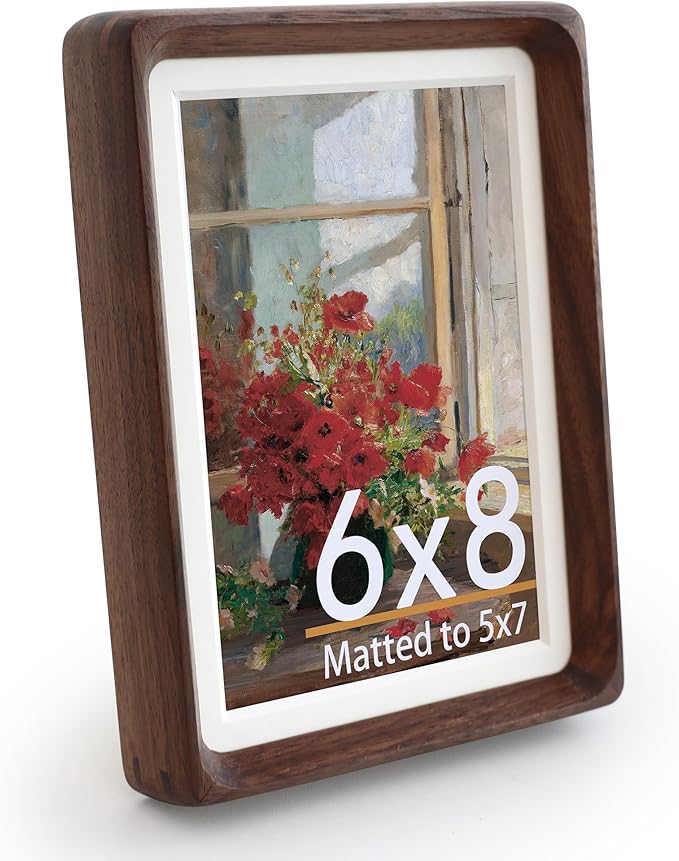 Natural Picture Frame,Display Picture 5x7 with Mat or 6x8 Without Mat,by Plexiglass,Walnut Wood Photo Frame, Wall or Tabletop Decor Display
