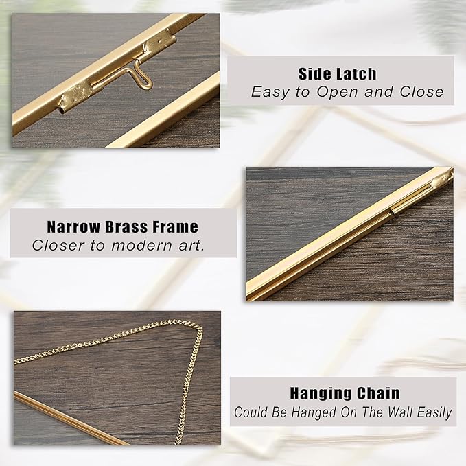 JUXYES 2 Pack Wall Hanging Business License Frame Brass Certificate Display Frames, Double Glass Floating Diploma Frames, Wall Golden Graduation Frame for 5.5x8.5 Inches Certificate Business Licenses
