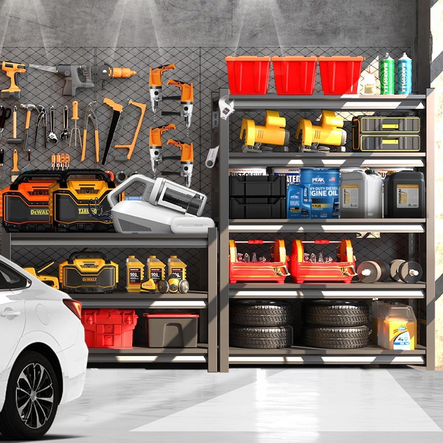 Metal Garage Shelving Unit, Heavy Duty 5-Tier Adjustable Storage Rack, Steel Shelving,2000 lbs Capacity, Industrial Shelves for Heavy Tools and Equipment (5-Tier 63" H x16 W x 16" D)