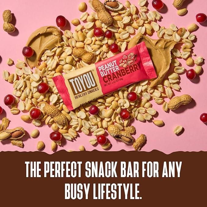 ToYou Chewy Fruit and Nut Bars - Healthy Protein Snacks | Peanut Butter Cranberry - 1.41 Ounce (Pack of 12) | Soft Chewy, Vegan, Fiber-packed Granola Bars for Adults and Kids, Made with Natural Ingredients