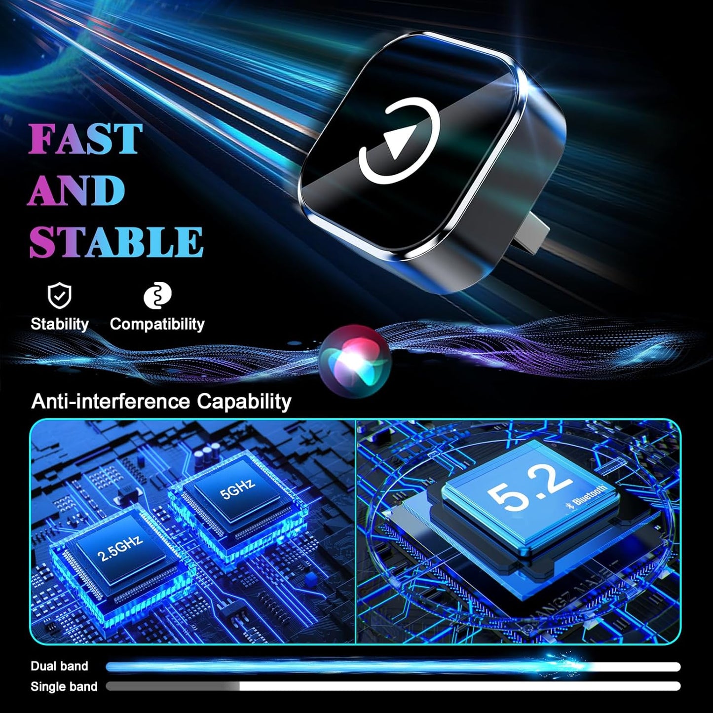 Wireless CarPlay Adapter for iPhone, 2025 Upgraded Wired to Wireless for Apple CarPlay, Mini USB Design Car Play Adapter with Type-C Extension, Plug and Play, Stable Connection & No Latency