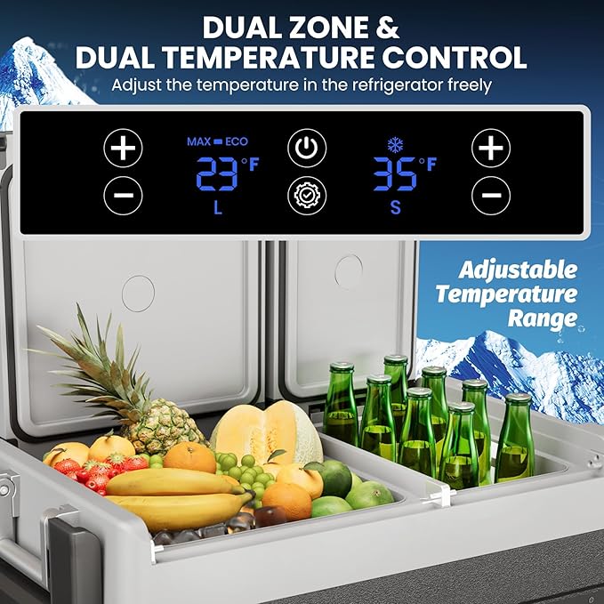 51 QT(48L) Portable Car Fridge, 12V Refrigerator Electric Cooler with Wheels & Handle, Dual Zone -4℉-68°F, App Control, AC/DC Charger, Car Fridge Freezer Coolers for Camping Vehicle Travel