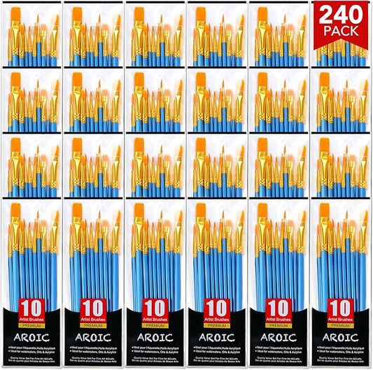 AROIC Acrylic Paint Brush Set, 24pack/240pcs Nylon Hair Paint Brushes for Acrylic Painting, Artist Craft Paint Brushes Supplies, Kid Adult Watercolor Oil Paint Brush Kit