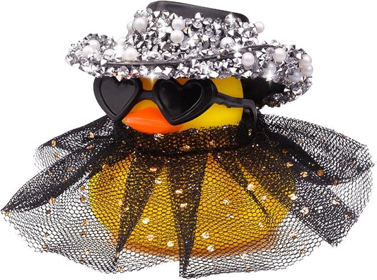 Car Rubber Duck Ornament Cute Duck Car Dashboard Decoration Accessories with Mini Hat Sunglasses and Skirt(AA10)