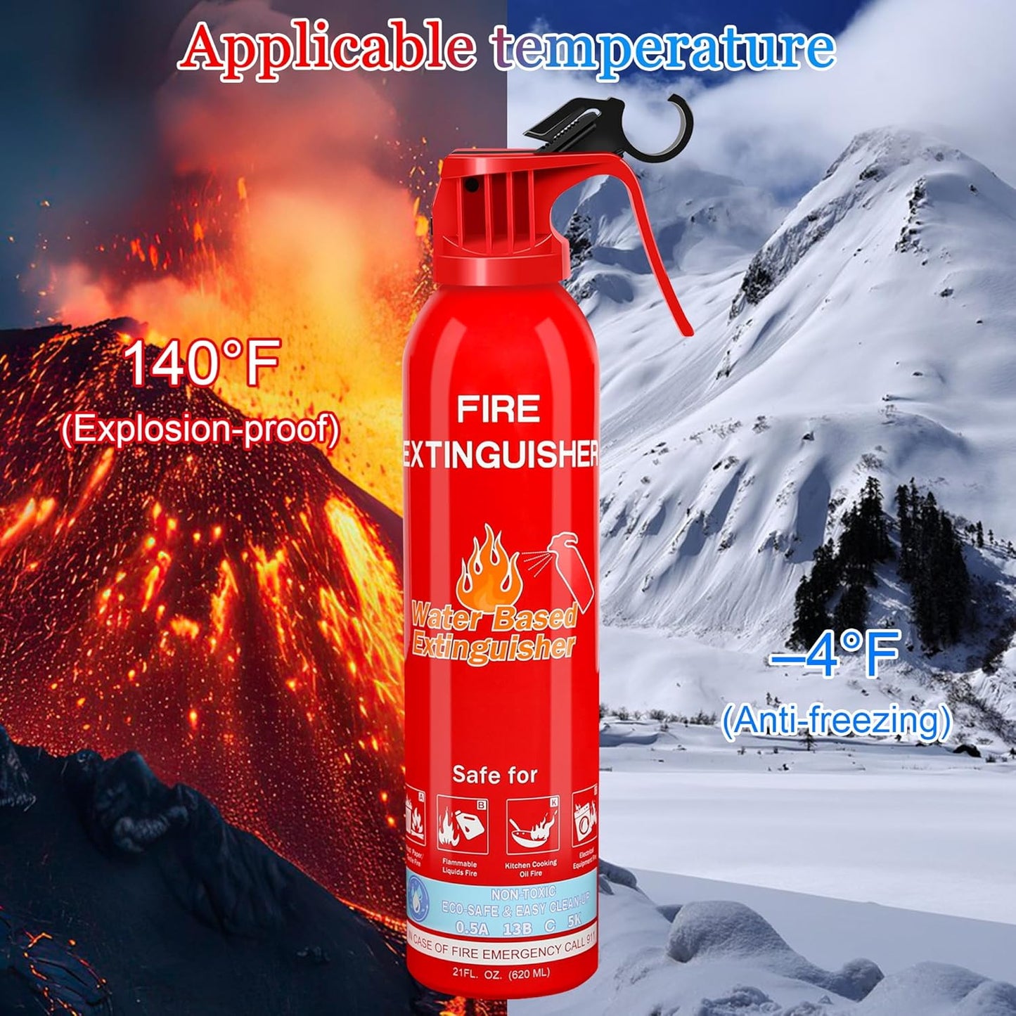 Fire Extinguisher for Home, Car, Kitchen, Vehicle, Boat, Garage, Portable A, B, C, K Class Fire Extinguishers with Mount, Emergency Survival Extinguisher, Easy Access, Versatile Fire Protection