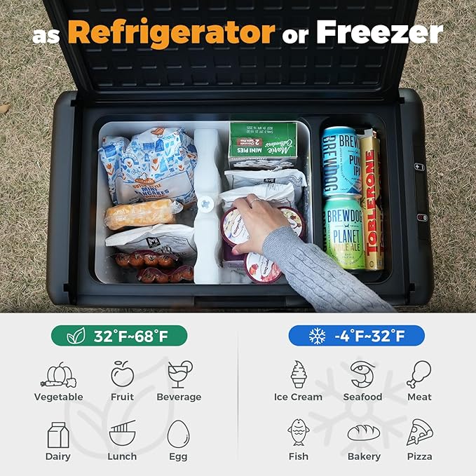 Setpower 12V Refrigerator 21 Quart Portable Freezer 50 Hours Keep Cool,Electric Cooler for Vehicles Car Refrigerator 12V Portable Fridge for Car Camping Truck Van RV SUV Road Trip Travel RF20