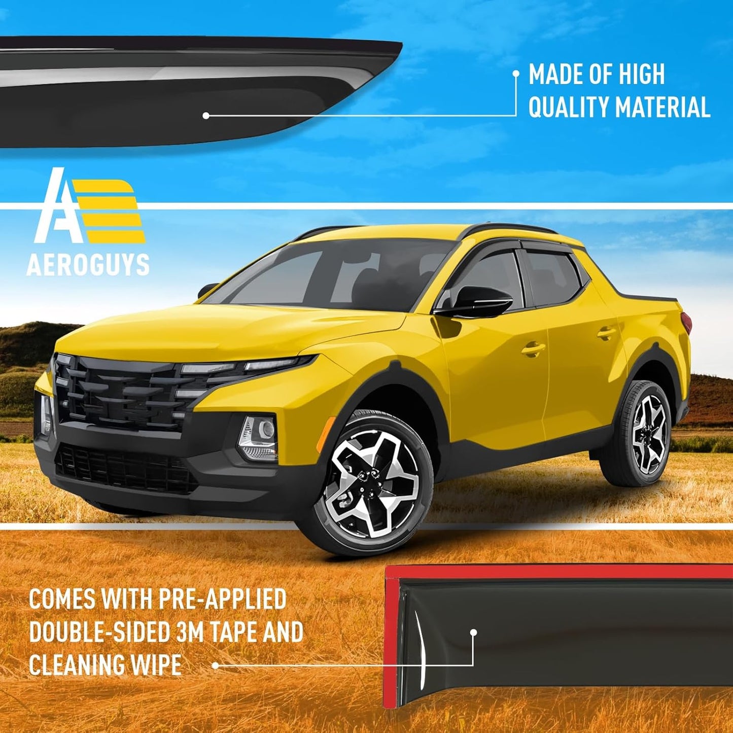 Extra Durable Window Deflectors Tape-On Window Visors Rain Guards Fit for Hyundai Santa Cruz 2022-2025, Sun Visors, Wind Vent for Shades, Exterior Car Accessories - 4pcs. AG0727