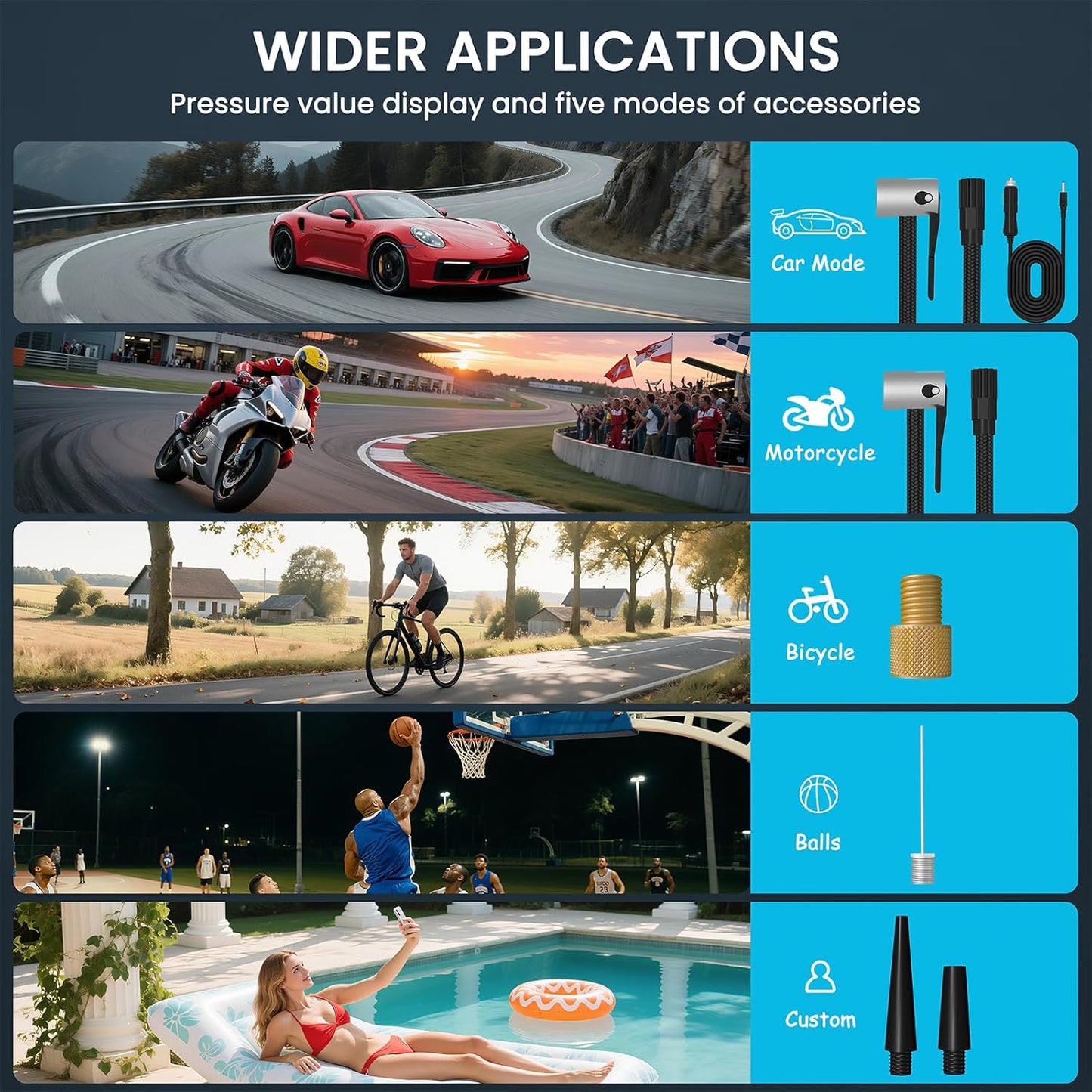 150 PSI Tire Inflator Portable Air Compressor, 8000mAh Battery Auto Shut-Off Air Pump, 6X Inflator Portable Tire Inflator for Car, Bicycle, Motor, Ball