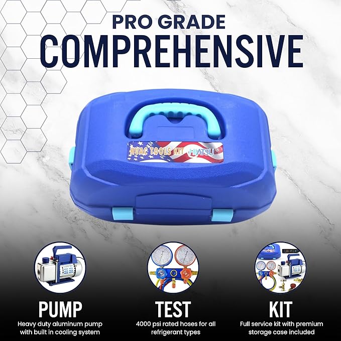HVAC Tools Kit 4.5cfm Vacuum Pump Kit Mini Split 5Pa Rotary Vane Vacuum Pump 1/4HP Air Conditioner HVAC Air Tool R134a R410a with Oil Bottle 1/4" Male Inlet Port Air Conditioning Tools kit