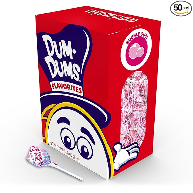 Dum Dums Bubble Gum Lollipops - Bulk Candy Bag with Lollipops Individually Wrapped, Single Flavor Gourmet Suckers - 50 Count
