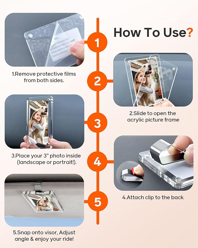 2Pcs Car Picture Holder for Visor Magnetic Picture Frame for 3 Inch Photos, Car Sun Visor Photo Holder with Strong Acrylic Magnet, Personalized Car Accessories with Clips for Easy Display