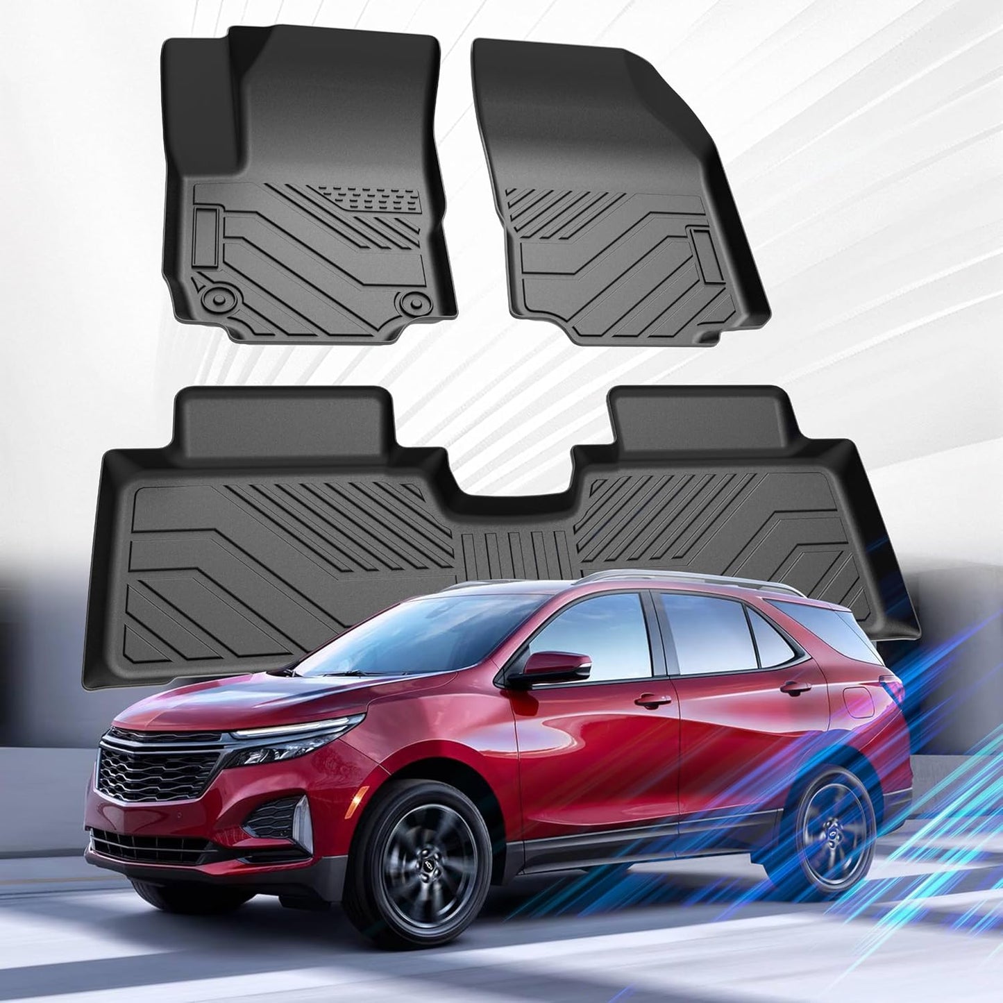 Car Floor Mats for 2018-2024 Chevrolet Equinox/GMC Terrain (Not for EV) Accessories,TPE All Weather Protection Floor Mats,Custom Fit 1st&2nd Row Car Floor Liners Set,Heavy Duty Accessories,Black