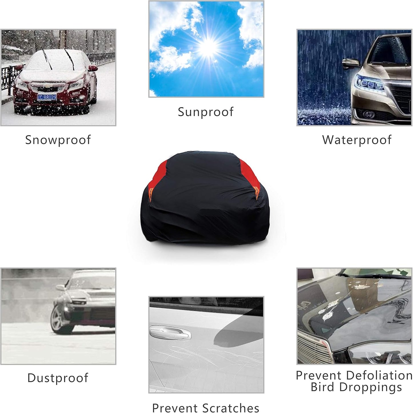 MORNYRAY Car Cover Waterproof All Weather Windproof Snowproof UV Protection Outdoor Indoor Full car Cover, Universal Fit for Sedan (Fit Sedan Length 186-193 inch)