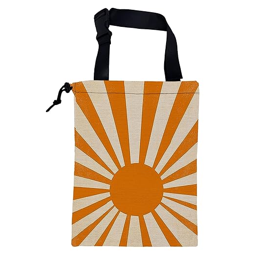 Car Trash Bag Retro Orange and White Sunray Leak-Proof Waterproof Car Garbage Bag with Drawstring Foldable Canvas Trash Bin with Adjustable Buckle for Car Accessories, Travelling, Camping