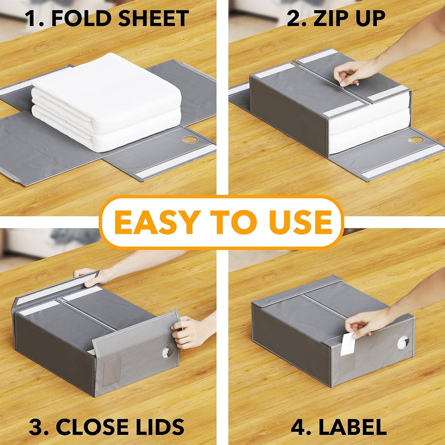 SpaceAid 6 Pack Bed Sheet Organizers and Storage, Foldable Sheet Organizer with Window for Linen Closet, Set Folder Keeper for Queen & King Size Bedding Storage (Gray)