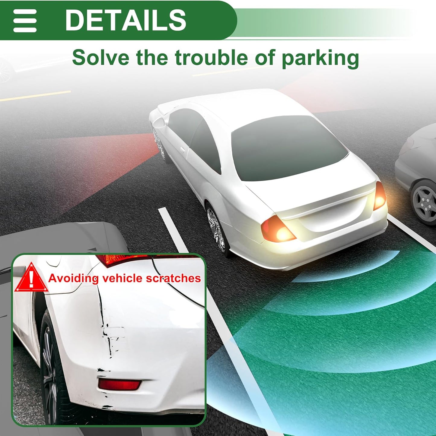 Motoforti Universal Car Auto Vehicle Reverse Backup Radar System Reverse Parking Sensors Alarm Buzzer Reminder Distance Detection Gray 2 Pcs Parking Sensors