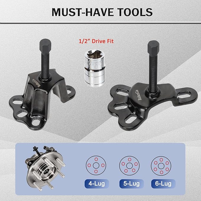 Front Wheel Hub Puller Bearing Removal Tool for 3-3/4 to 4-1/2 Inch IDs, Rear Axle Puller Set for 4-1/2 to 5-1/2 Inch IDs, Flange Type Axle Remover Tool with 5/8 inch x 18 Forcing Bolt