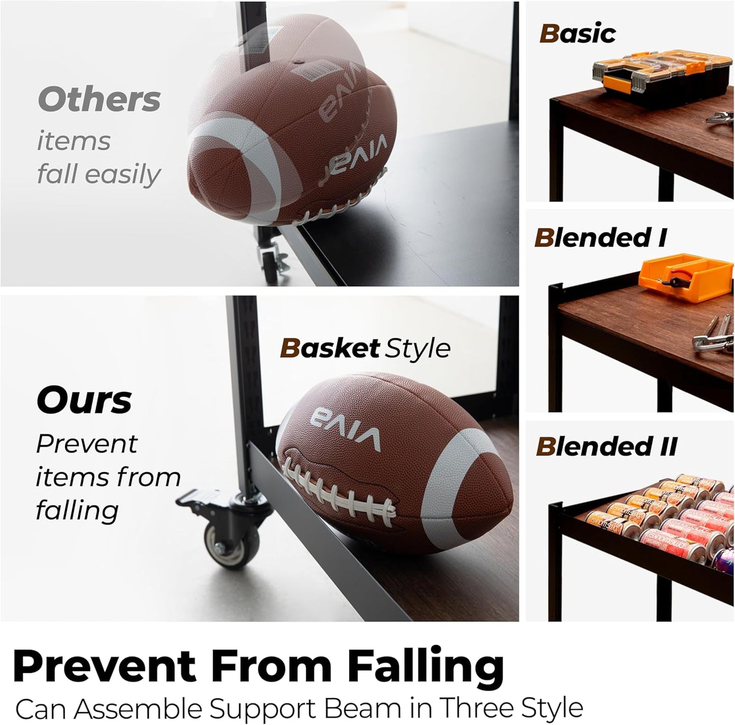 HOMEDANT House 5-Tier Metal Rolling Cart Shelf Rack Casters Heavy Duty Laminated Wheel Shelving Unit Adjustable Utility Storage Shelves Organizer Shelf Kitchen Garage 36.2" W x 16.5" D x 69.5" H 3Pack