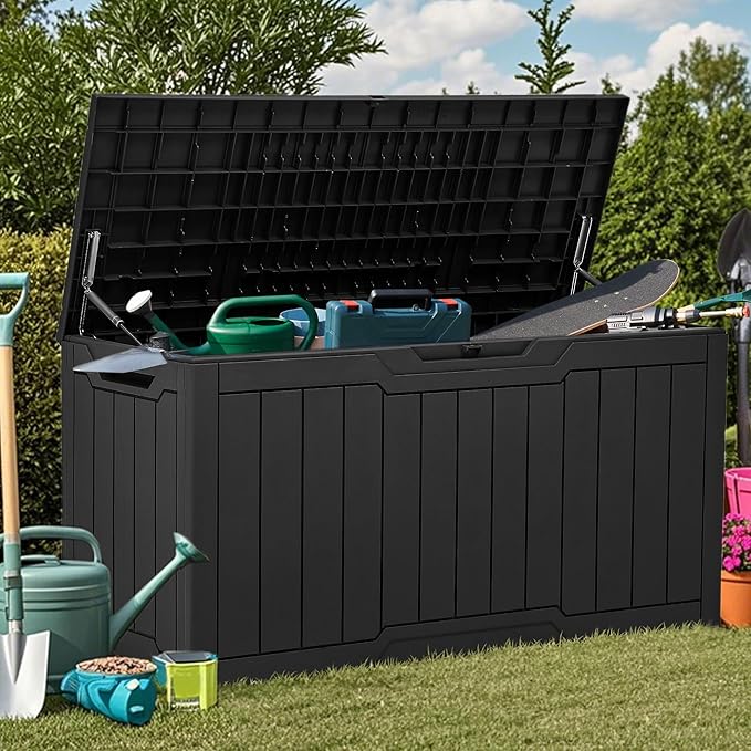 YITAHOME 80 Gallon Resin Deck Box, Weather Resistant Outdoor Storage Box, Lockable Indoor Outdoor Storage for Supplies and Essentials, Black