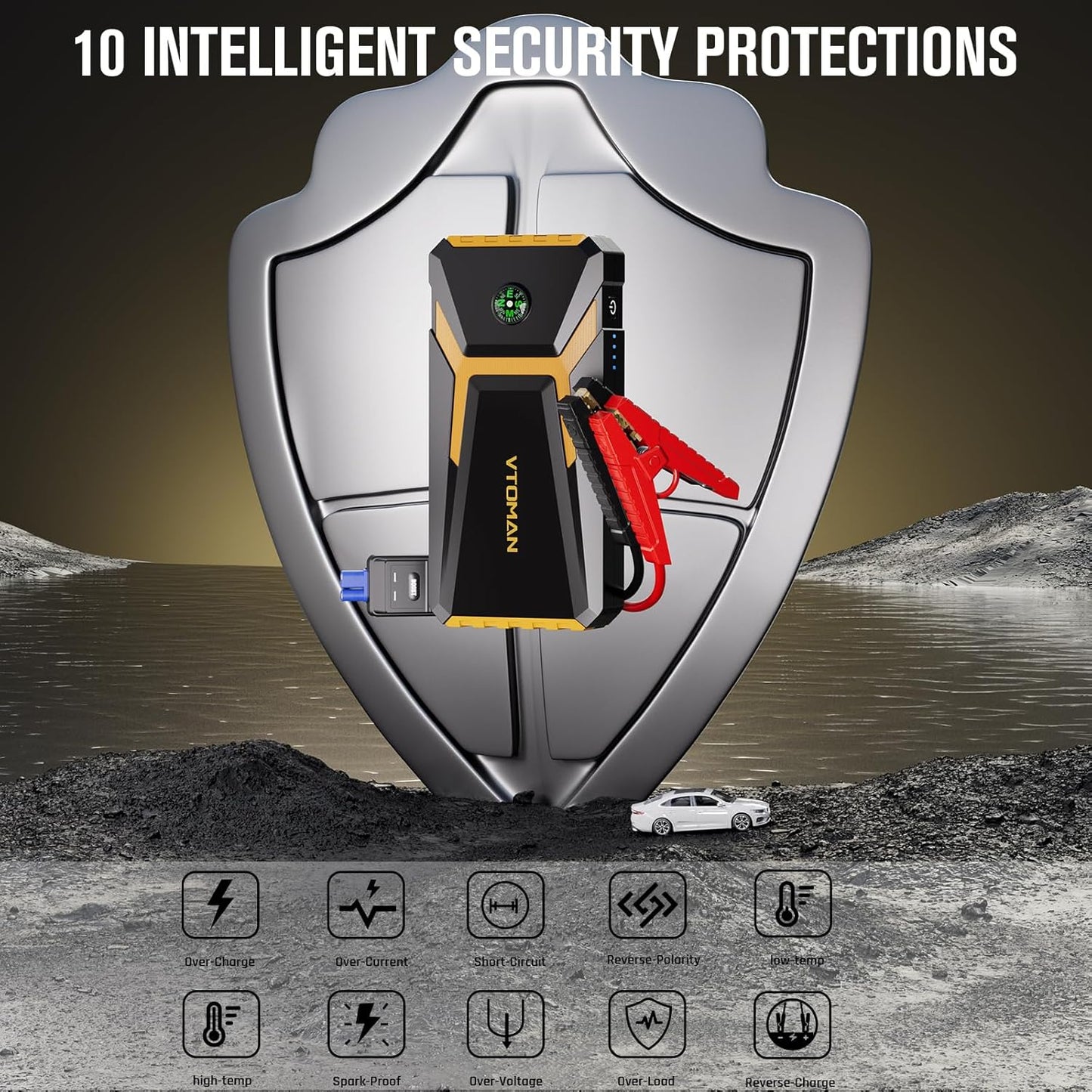 VTOMAN V6 Pro Jump Starter, 2000A Car Battery Jumper Starter Portable for 7L Gas/5L Diesel Engines, Jump Box,12V Auto Jump Start Battery Pack, Lithium Booster Pack, Portable Charger and Jumper Cables