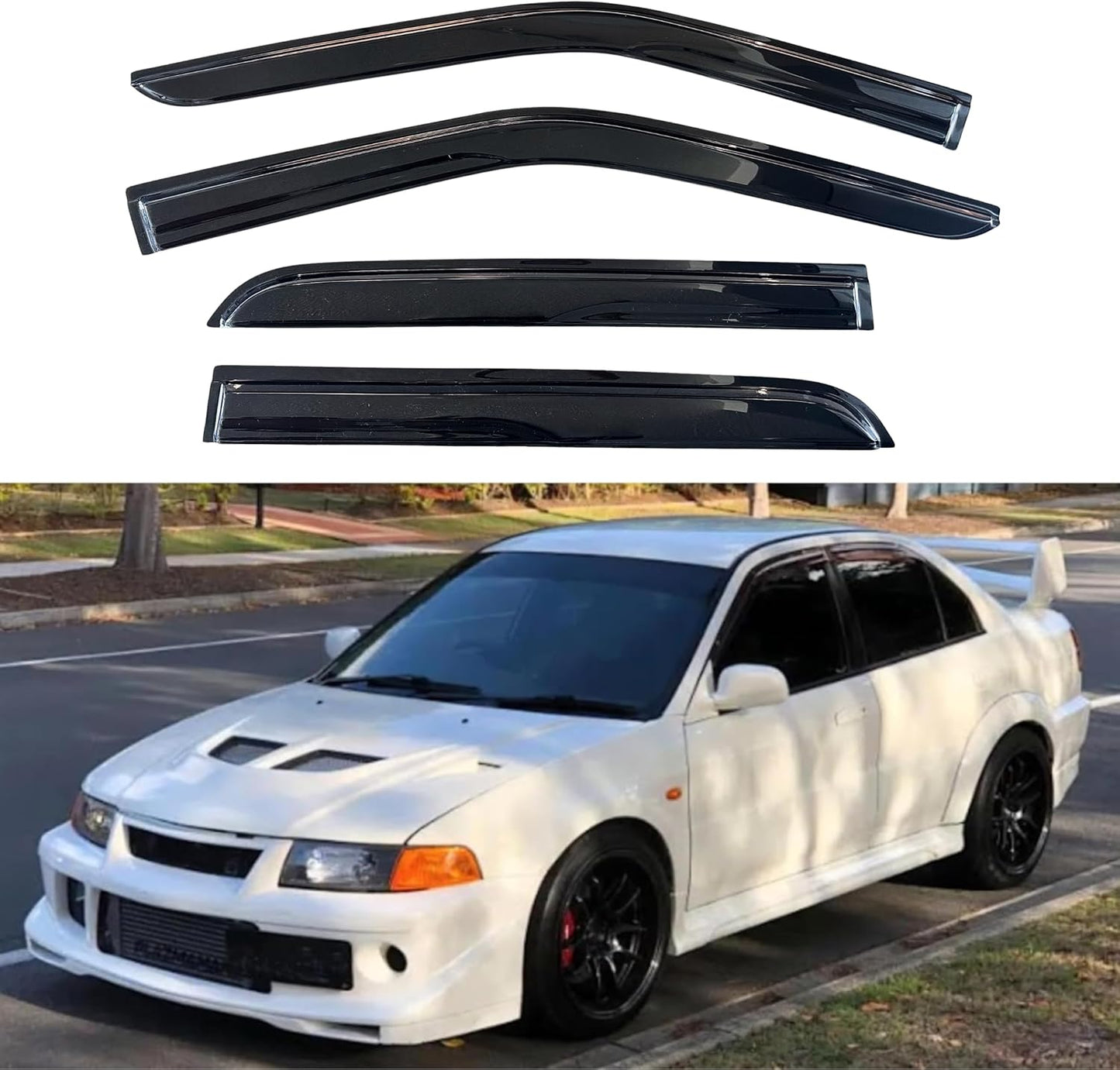 KPY Window Visor Compatible with Mitsubishi Lancer 1997-2002, 4PC Rain Guard Side Window Vent Deflectors Tape-On Mugen Style, 1997 1998 1999 2000 2001 2002