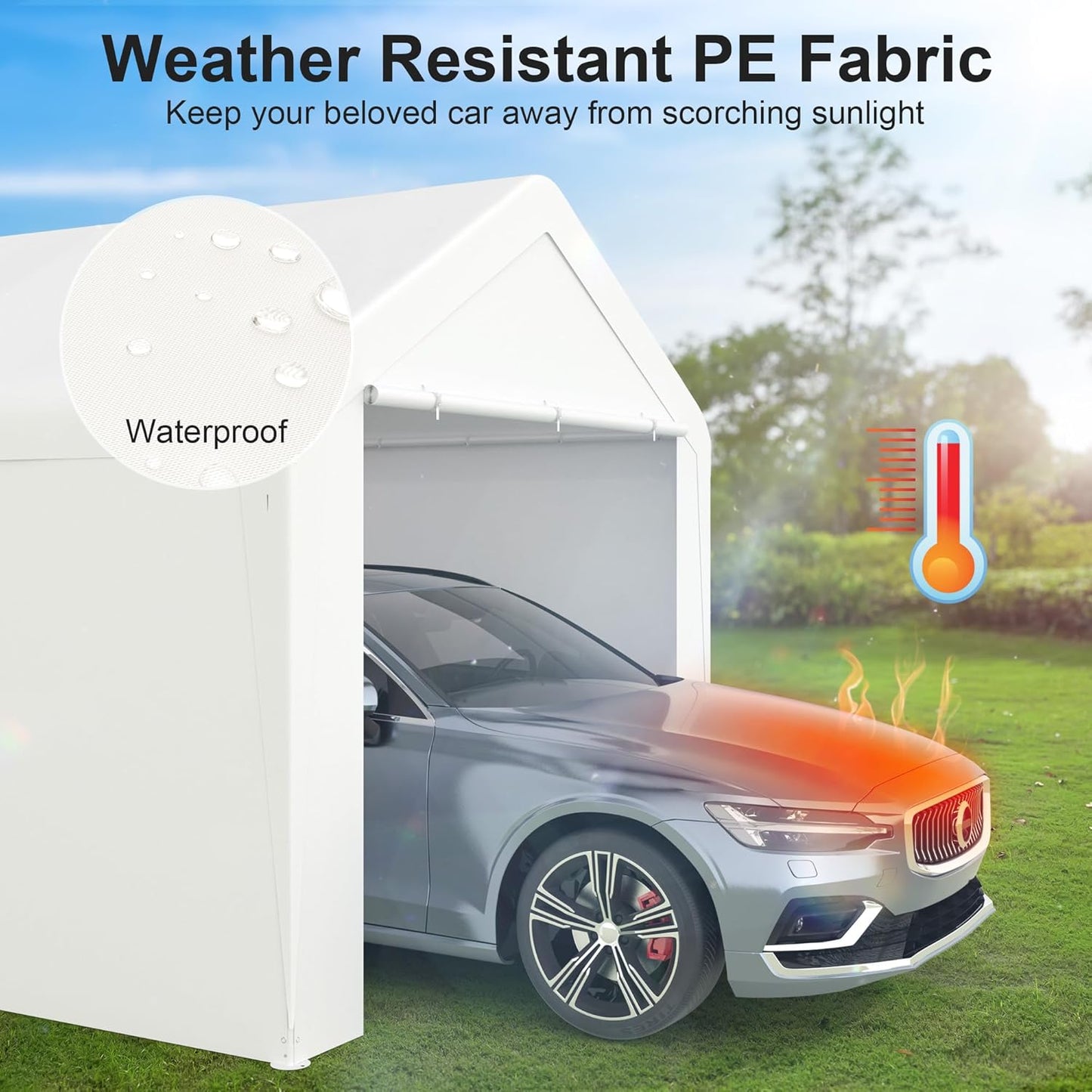 Carport, 10‘ x 20’ Heavy Duty Portable Garage All-Season Car Canopy w/Removable Sidewall & Doors, Carport Canopy Party Tent w/Water-Resistant Tarp for Backyard (White, 10‘ x 20’)