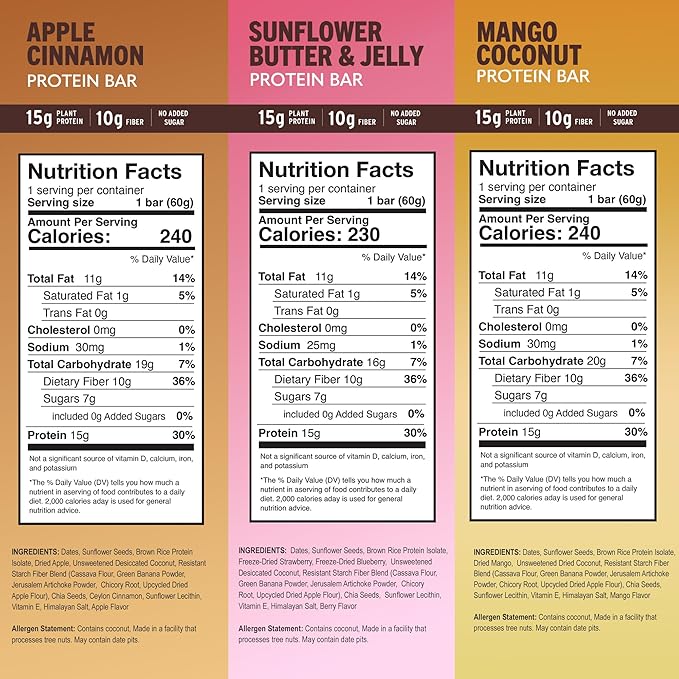 Amrita Nut Free Vegan Protein Bars 6 Flavor Variety Pack ( 12 Count ) | 15g Plant-Based Protein Bar | Peanut-Free, Gluten Free, and Dairy-Free | No Added Sugar, High Fiber, Healthy Snacks for Kids/Adults