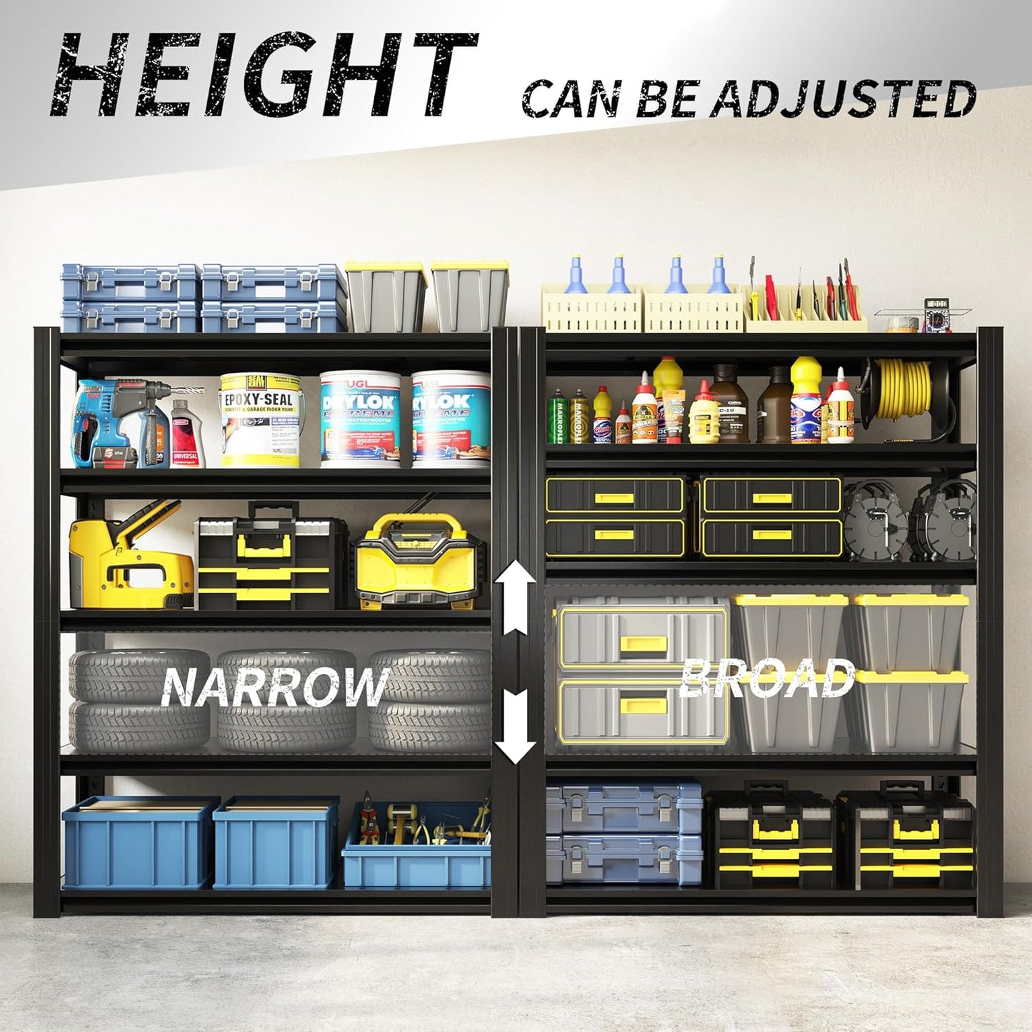 63" H Heavy Duty Garage Shelving 3000LBS Storage Shelves Adjustable 5 Tier Metal Shelving Unit, Industrial Utility Rack for Garage, Workshop, Basement, Home Office 63" H*31.5W*16D
